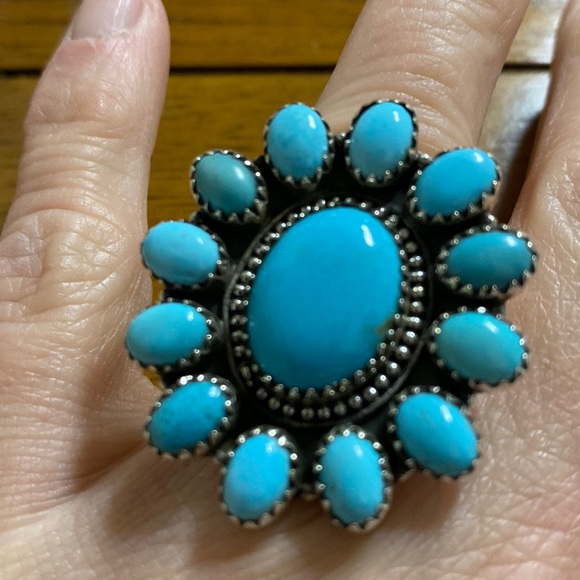 sterling silver Jewelry - Turquoise Flower Sterling Silver Adjustable ring